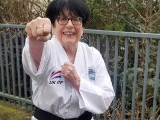 Barbara Wood, who has earned her black belt in Taekwondo, aged 75.