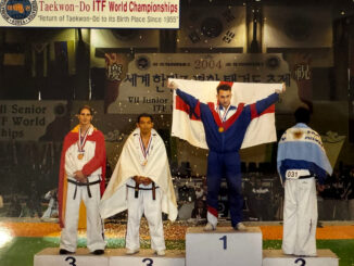 Man on a podium, in first place